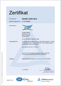 Zertifikat on-geo TÜV Zeichenfläche