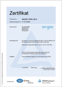TÜV-Zertifizierung on-geo-GmbH 2022